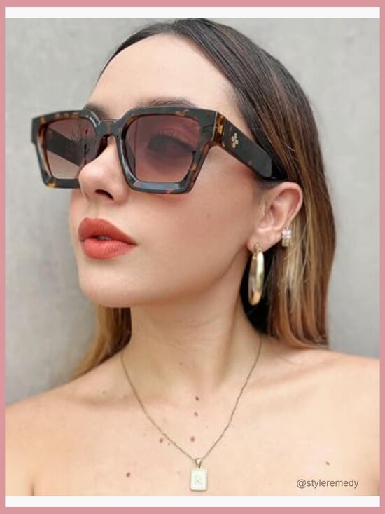 Vintage Tortoise Square Sunglasses with Wire Core Temples UV400 Protection main image 5
